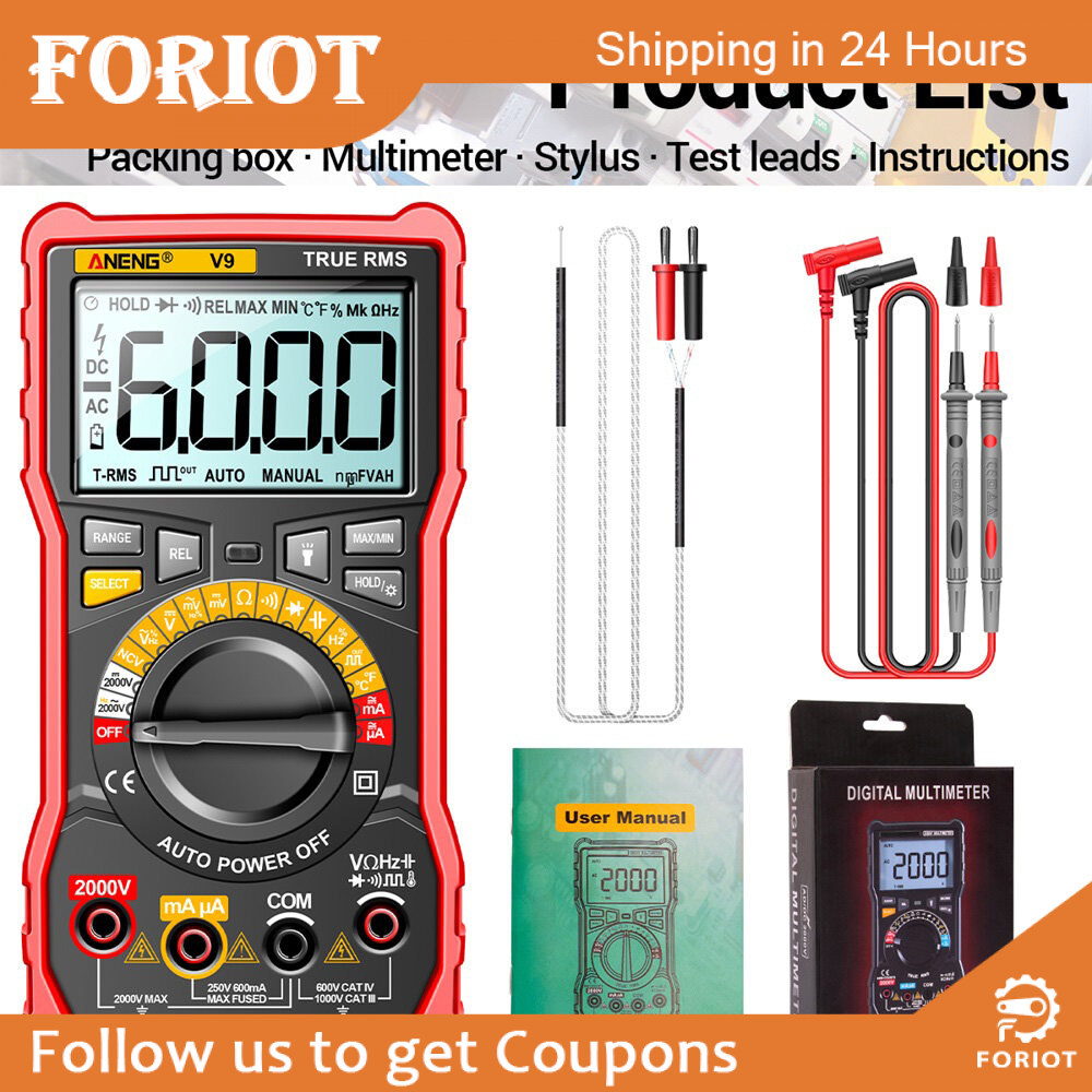 Foriot Đồng Hồ Vạn Năng ANENG Vôn Kế Kỹ Thuật Số Đo Bằng Tay Kiểm Tra Pin AC/DC Đi-ốt Điện Trở Dòng Điện Volt 2000V