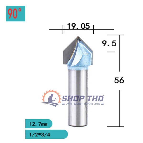 Mũi Phay 3D Tideway Đánh Góc Nhọn 90 độ