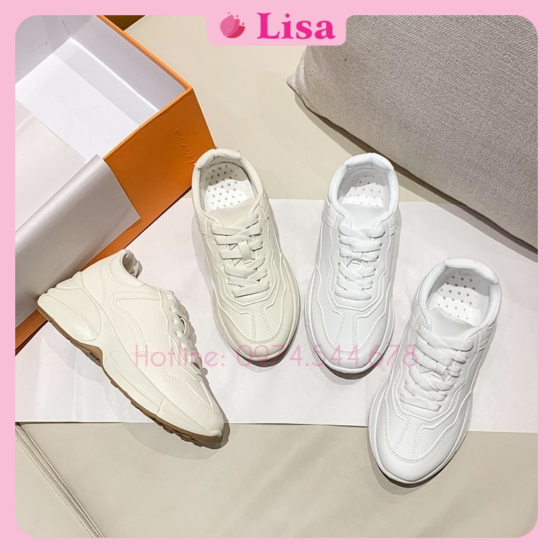 Giày Thể Thao Nữ, Giày Nữ Độn Đế Dáng Sneaker Da Trơn Phong Cách Năng Động, Lisa M63