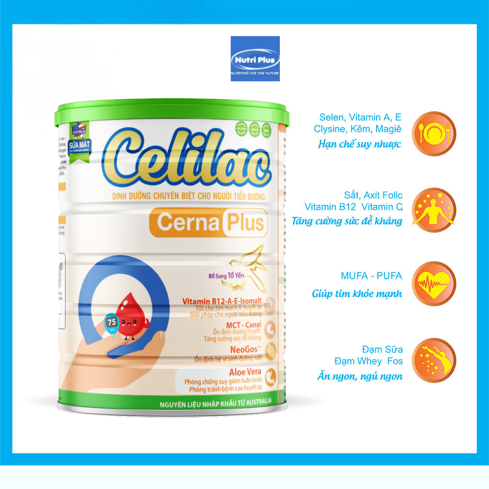 Sữa mát cho người đái tháo đường Celilac CERNA PLUS 900G
