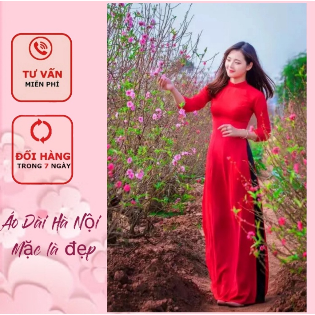 [giá xưởng} áo dài đỏ 2 tà lụa cao cấp mềm mịn - áo dài hà nội