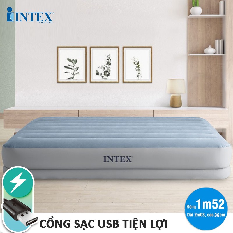 Giường hơi INTEX cao cấp tích hợp bơm điện cổng USB nhiều kích cỡ