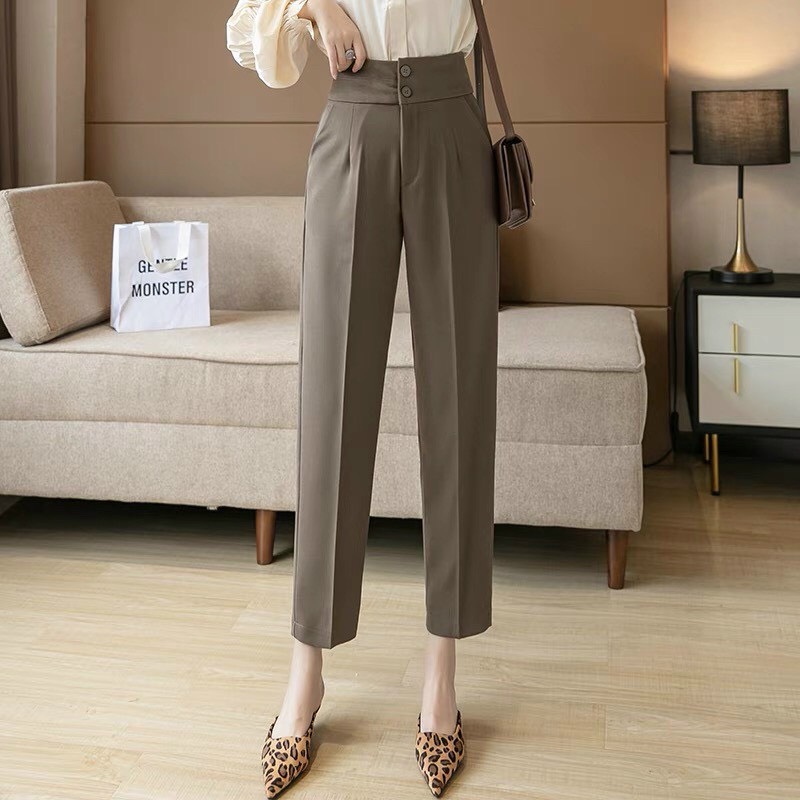 Quần baggy nữ 2 khuy dọc cạp lưng cao quần tây công sở