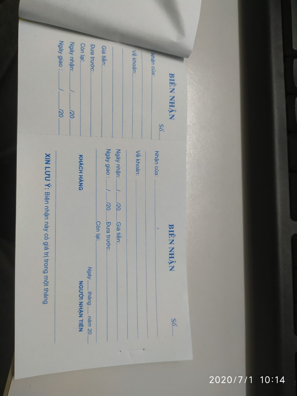 [HCM]5 cuốn Biên Nhận  1 liên trắng