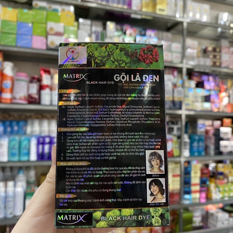 Hộp 10 gói Dầu gội đen tóc MATRIX gội là đen