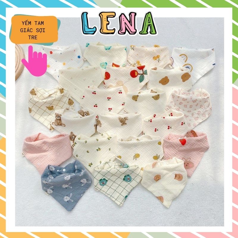 Set 5 khăn yếm tam giác sợi tre cúc bấm Boona Việt Nam chất liệu Muslin Organic