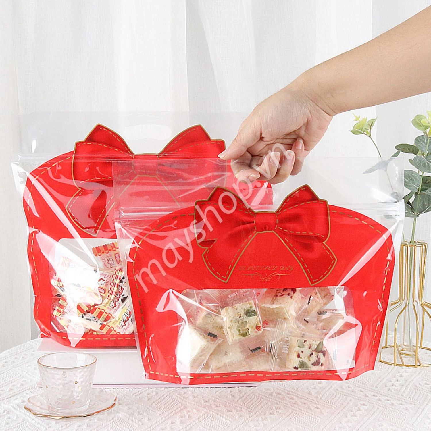 10 Túi zip hình giỏ Nơ đỏ