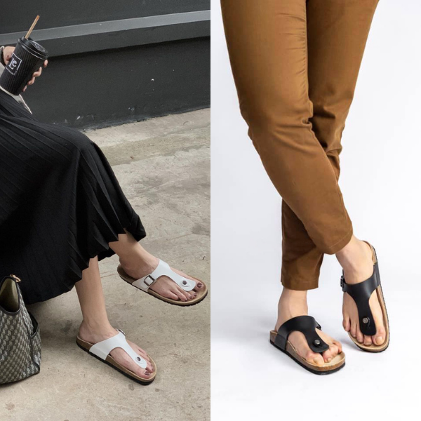 Dép đế trấu nữ kẹp ngón trắng da pu