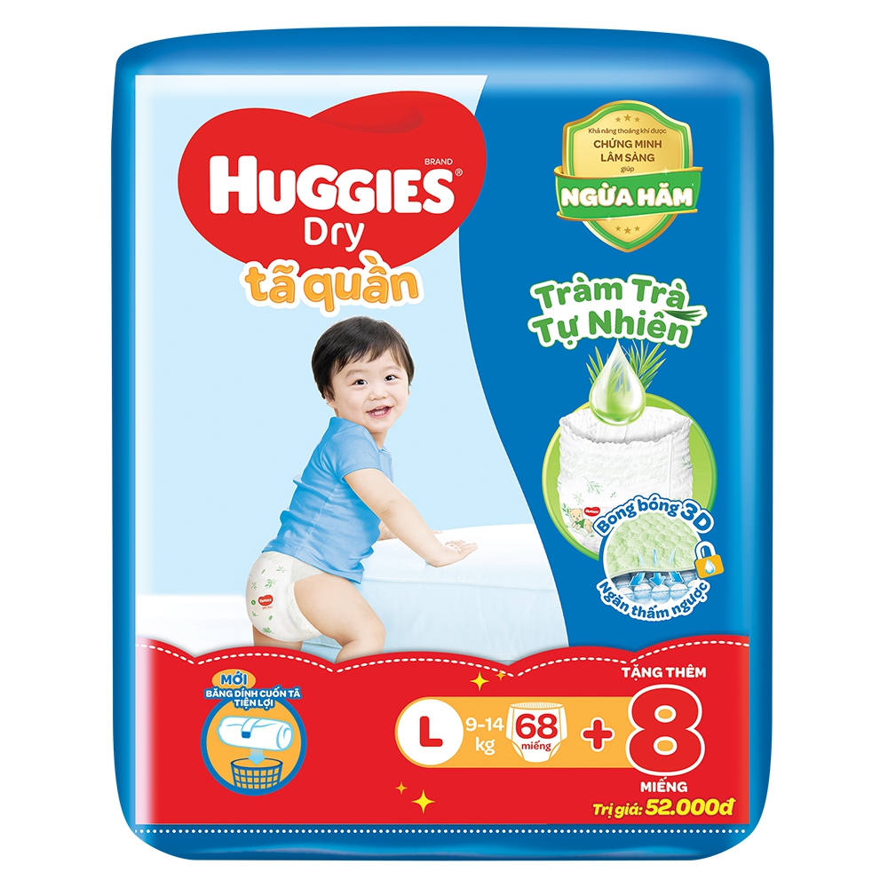 Tã quần Huggies Dry Pants gói cực đại (L, 9-14kg, 68 miếng)