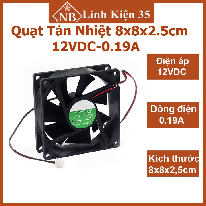 Quạt tản nhiệt 8x8x2.5cm 12vdc-0.19a làm mát, tản nhiệt máy móc, thiết bị