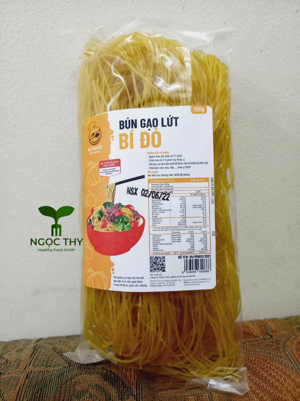 [Nguyên Minh] Bún gạo lứt bí đỏ (mì gạo lứt bí đỏ) bún mì ăn kiêng eat clean giảm cân