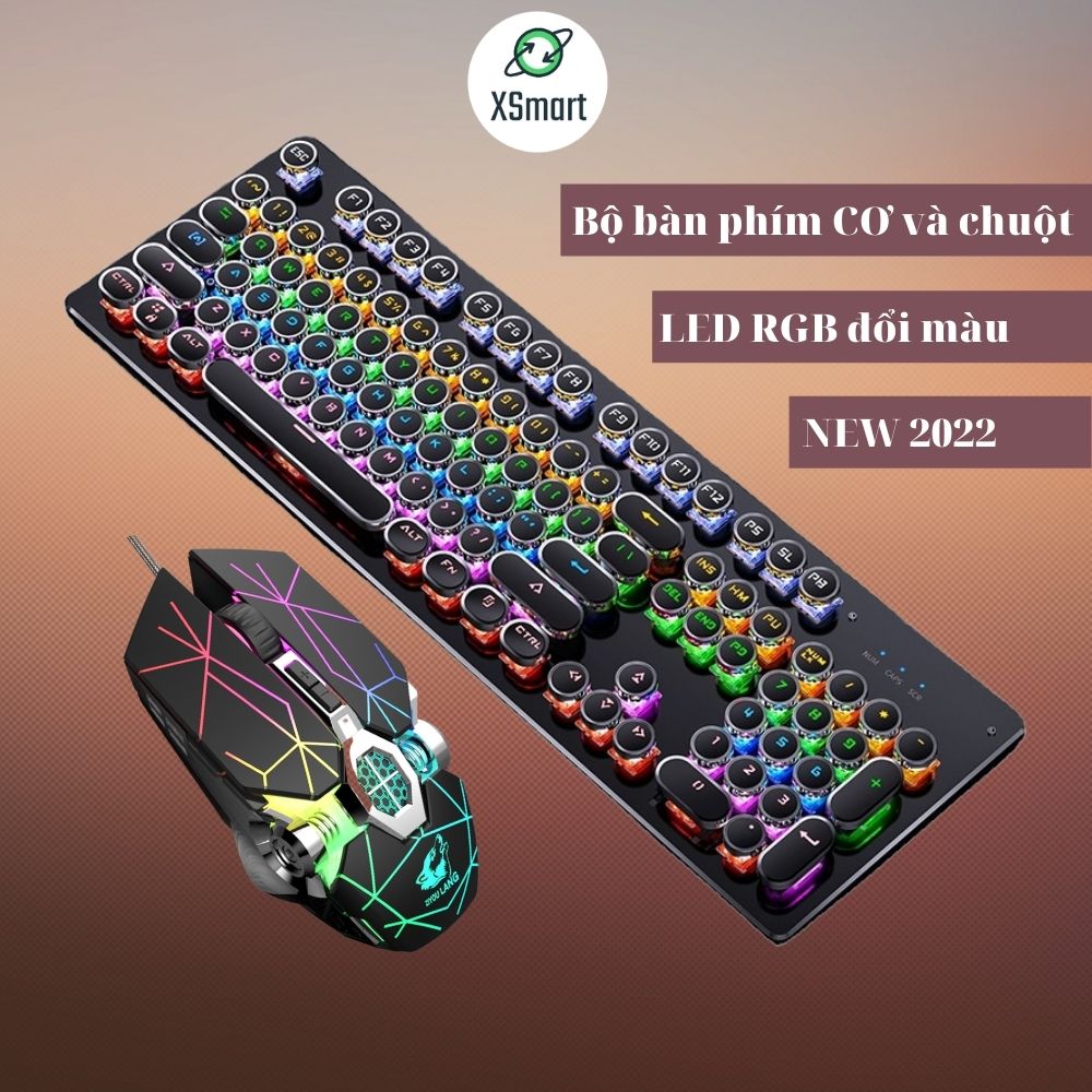 Bộ Chuột Và Bàn Phím CƠ Gaming LED rgb Nhiều Màu Cho Máy Tính Laptop PC T907+V8 Tia Sét Cao Cấp chuyên game cực đẹp