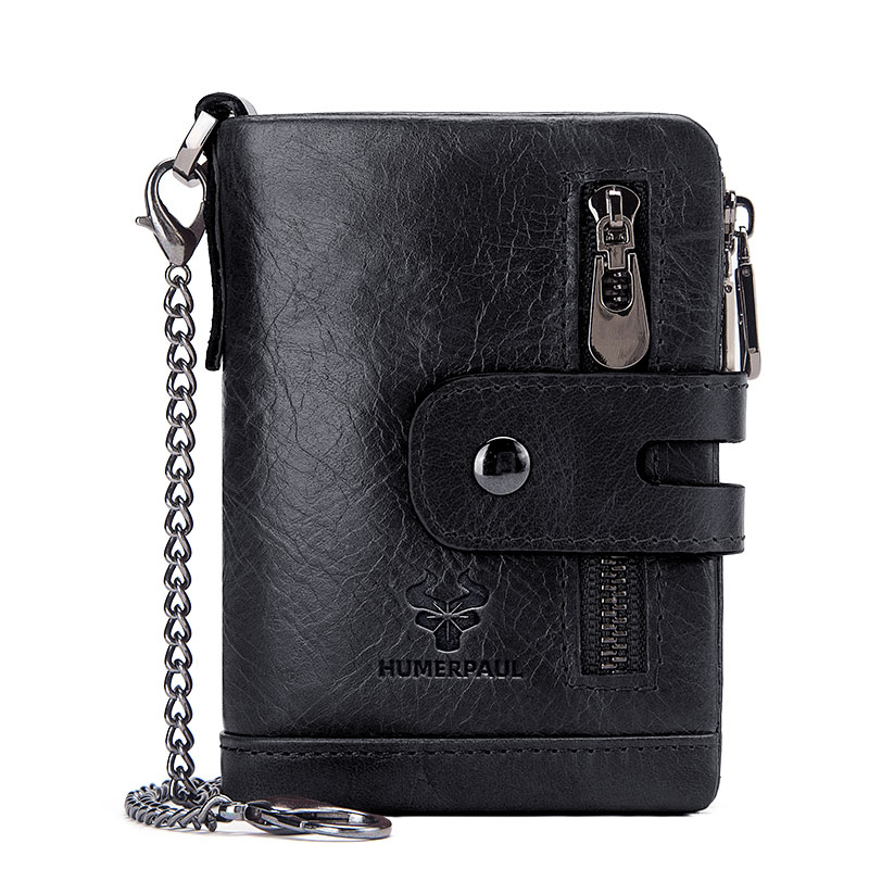 HUMERPAUL Men Wallet Cowhide Leather Bifold Short Wallets Male Hasp Vintage Purse Coin Pouch Multi-functional Cards Pocke