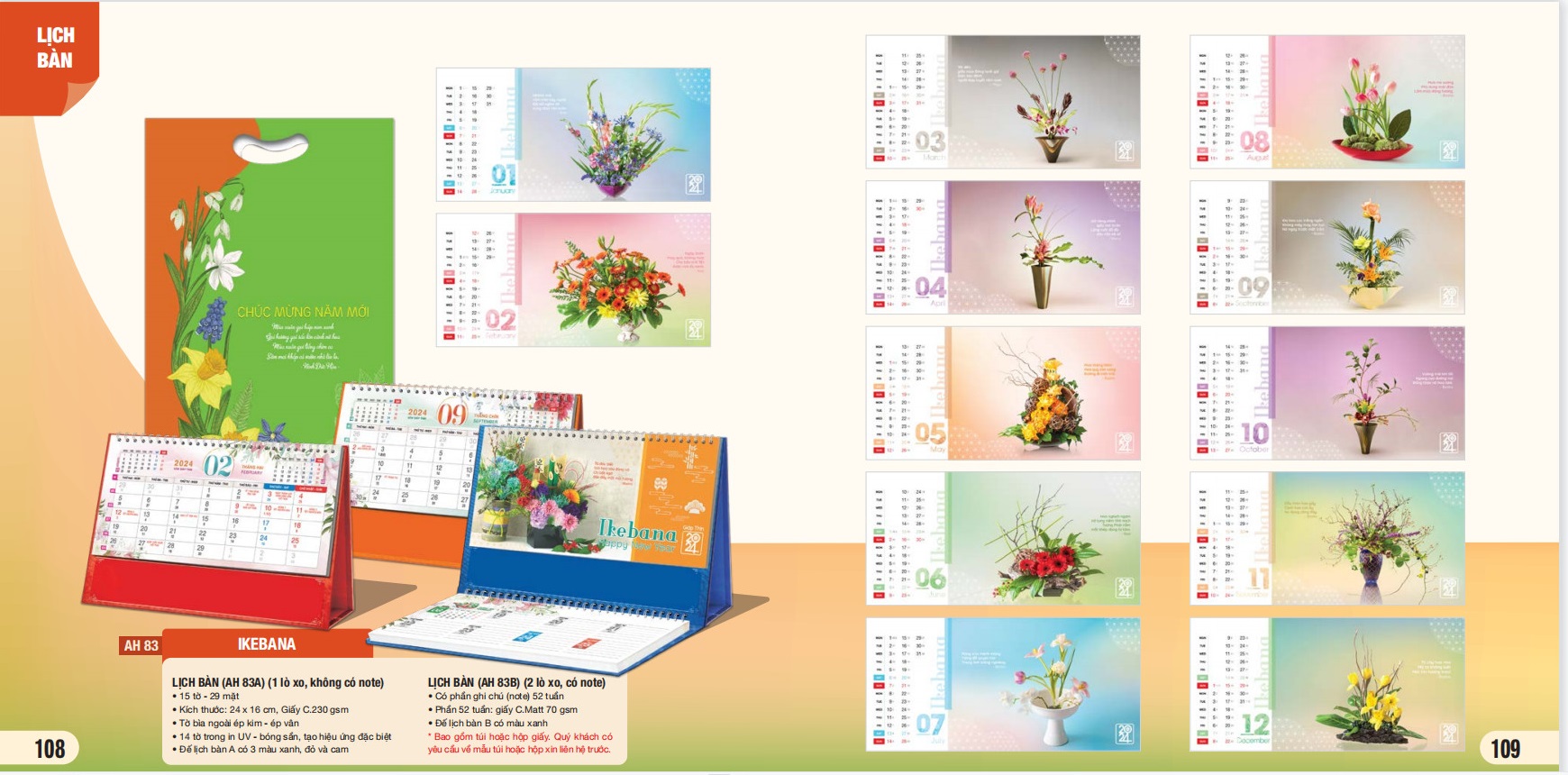 Combo 5 cuốn lịch bàn 2024 - MS AH-81 - AH-90 (mẫu ngẫu nhiên)