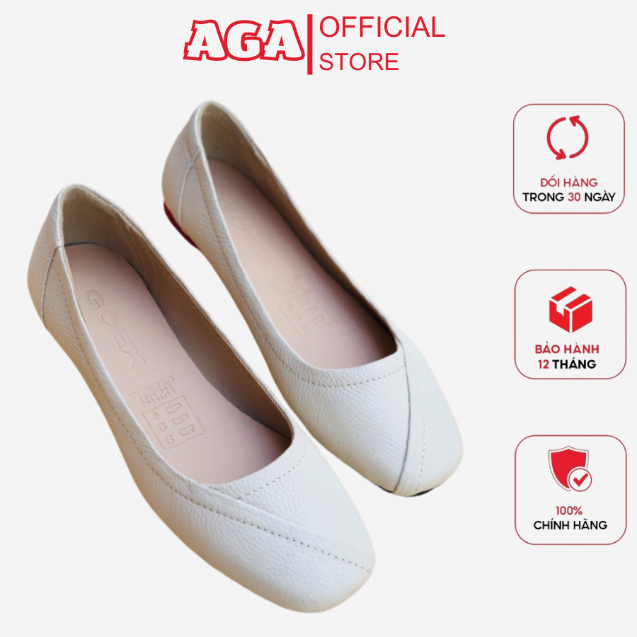 Giày Búp Bê Nữ Da Thật Êm Chân Mũi Vuông AGA A003