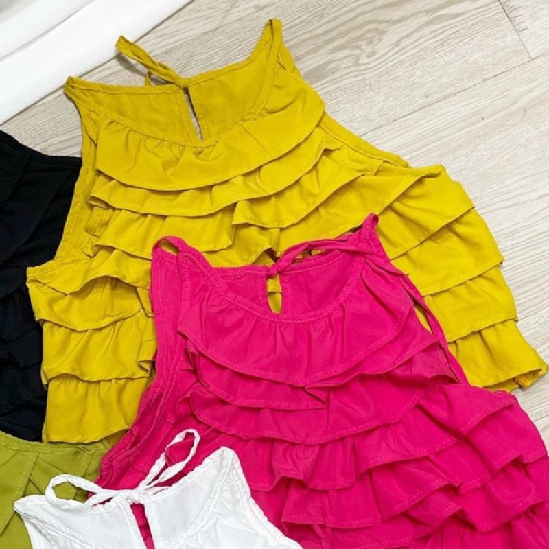 Áo yếm 3 lỗ nữ kiểu phối tầng xinh form croptop cột dây cổ nhiều màu chất vải Voan FreeSize