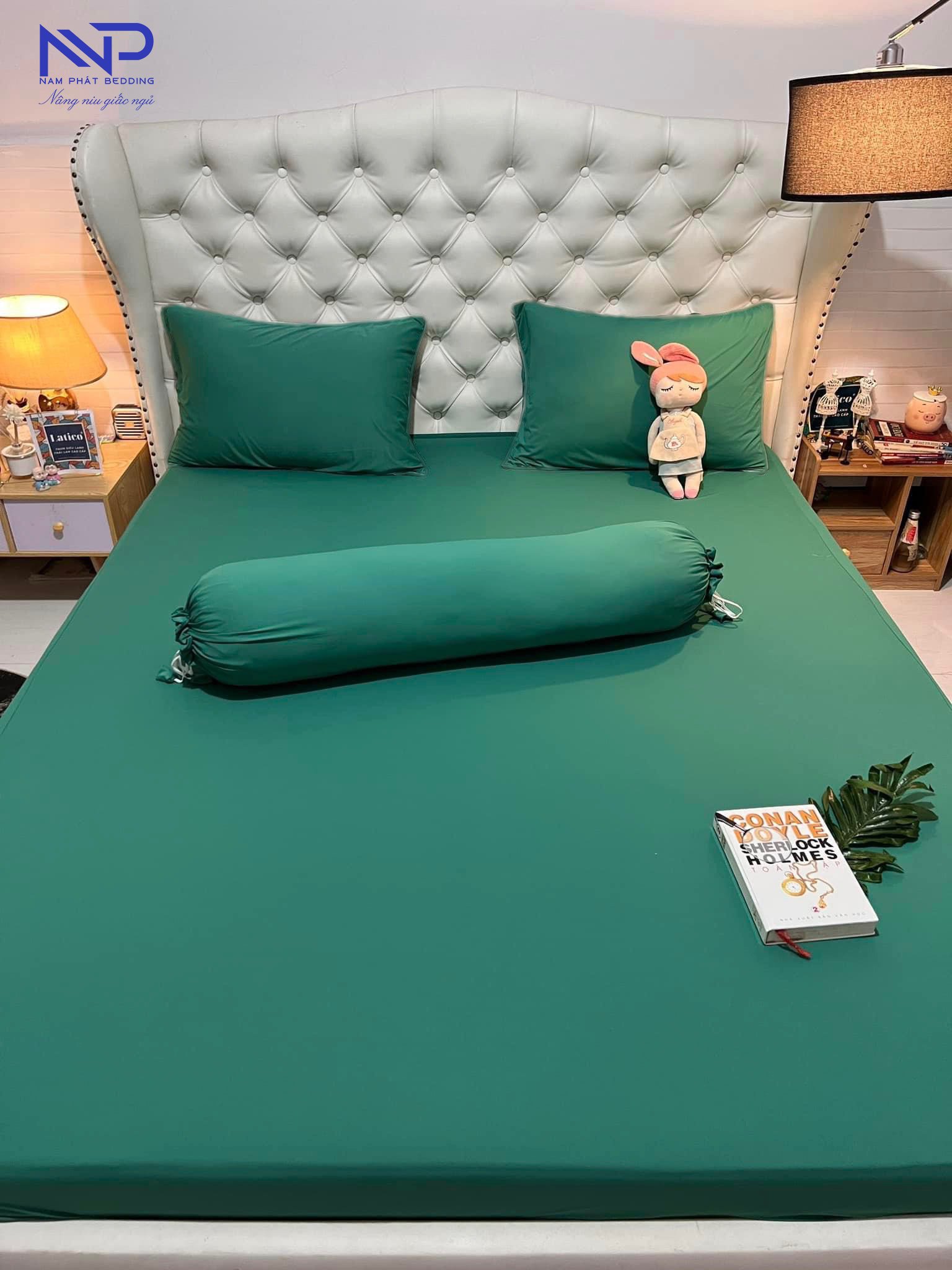 Bộ 4 MÓN Ga Giường Thun Silk Cao Cấp Màu Trơn