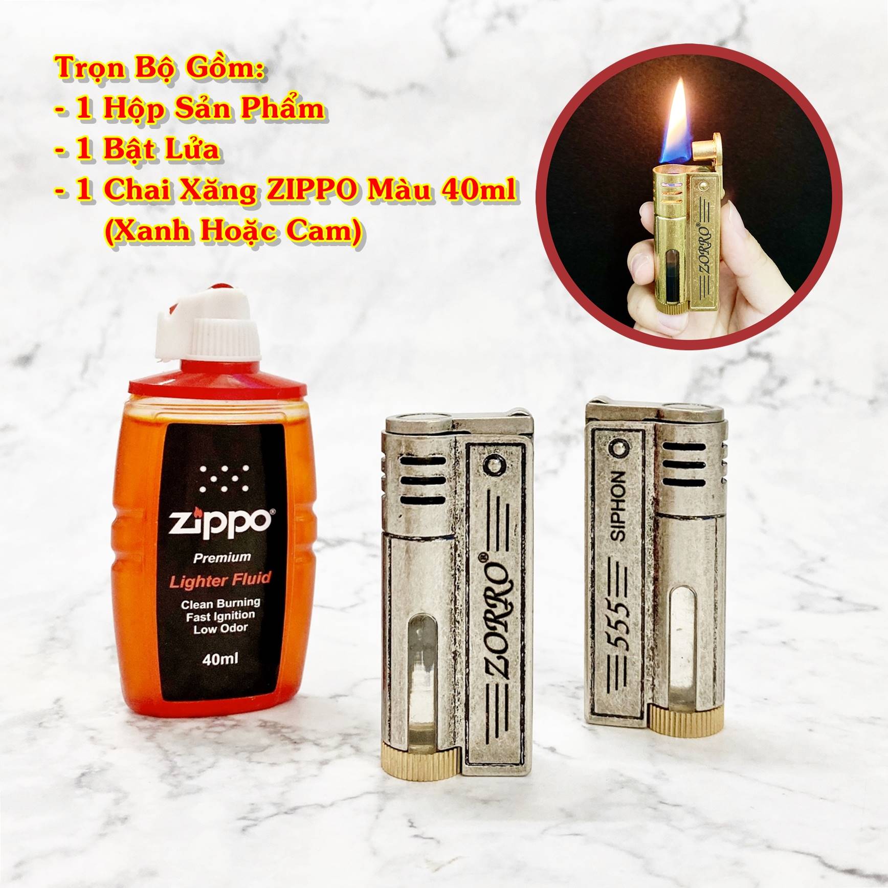 BẬT LỬA XĂNG LỘ THIÊN ZORRO SIPHON 555 (FULLBOX) - (XÀI XĂNG)