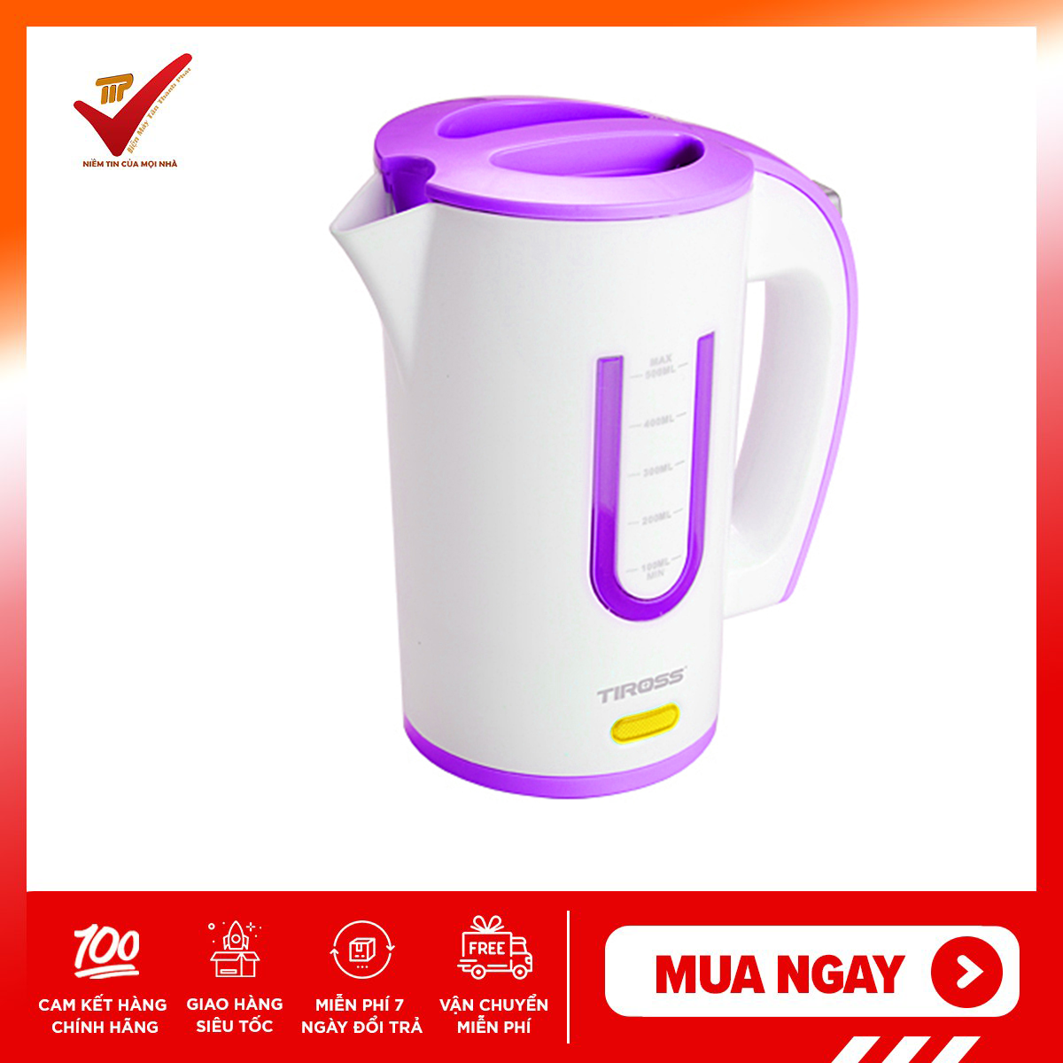 Ấm siêu tốc TIROSS TS1360 0.5L (CHÍNH HÃNG BH 12 THÁNG)
