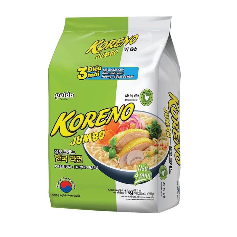 Túi 1Kg mì Koreno Jumbo các vị (10 gói mì 100g)