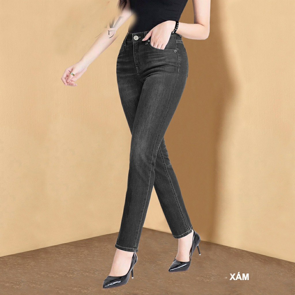 [HCM]Quần Jeans Nữ Quần Bò Nữ Lưng Cao Cotton 100%  Co Giãn 4 Chiều Dáng Skinny Xuất Khẩu Cao Cấp