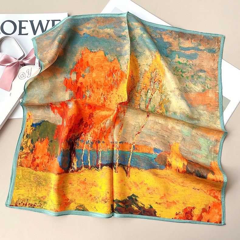 Khăn lụa vuông cam loang 70x70cm THYTHY STORE