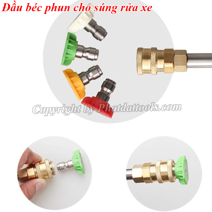 Đầu béc xịt rửa xe chỉnh tia 0-15-25-40 độ chất liệu thép không gỉ