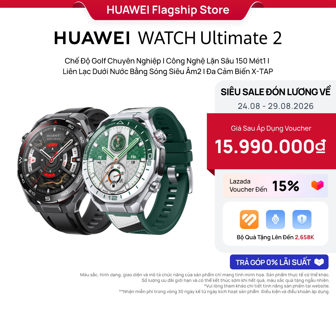 Đồng Hồ Thông Minh HUAWEI WATCH Ultimate 2 | Kim Loại Lỏng Siêu Bền | Công Nghệ Lặn Sâu 150M | Liên Lạc Dưới Nước Bằng Sóng Siêu Âm | Đa Cảm Biến X-TAP