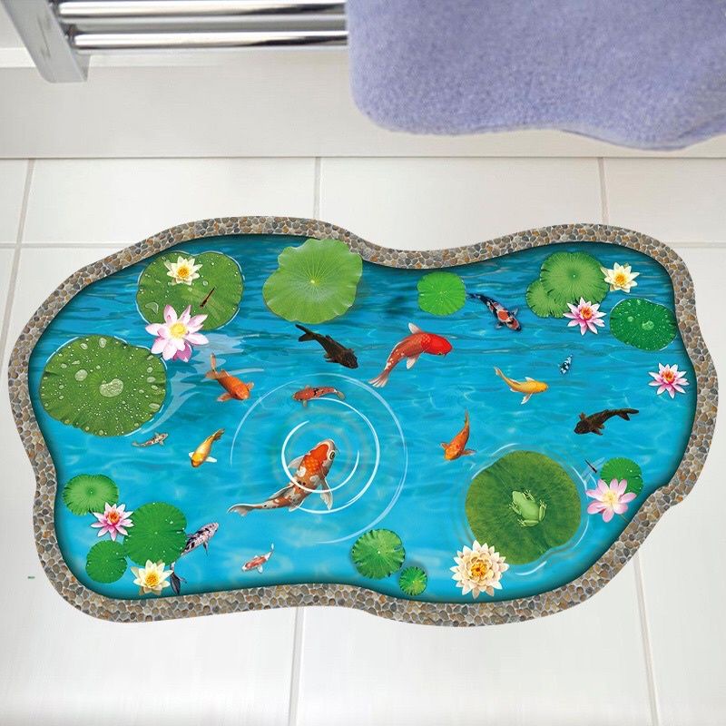Decal bể cá xanh dán sàn nhà, sẵn keo, dễ dán