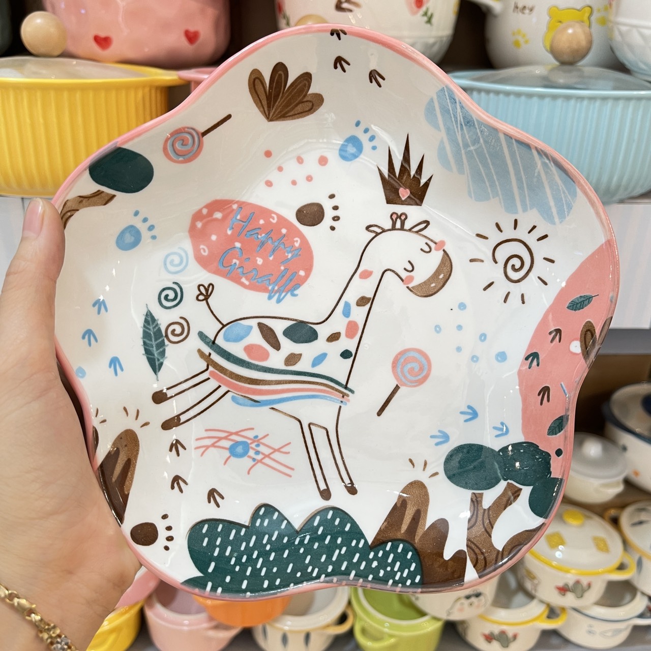 Bát Đĩa Gốm Sứ Decor, Bát Ăn Cơm, Bát Ăn Chè, Chén Dĩa Dễ Thương Bộ Bát Đĩa Hươu Hồng 15 món Xinh Yêu Gomsudecor21