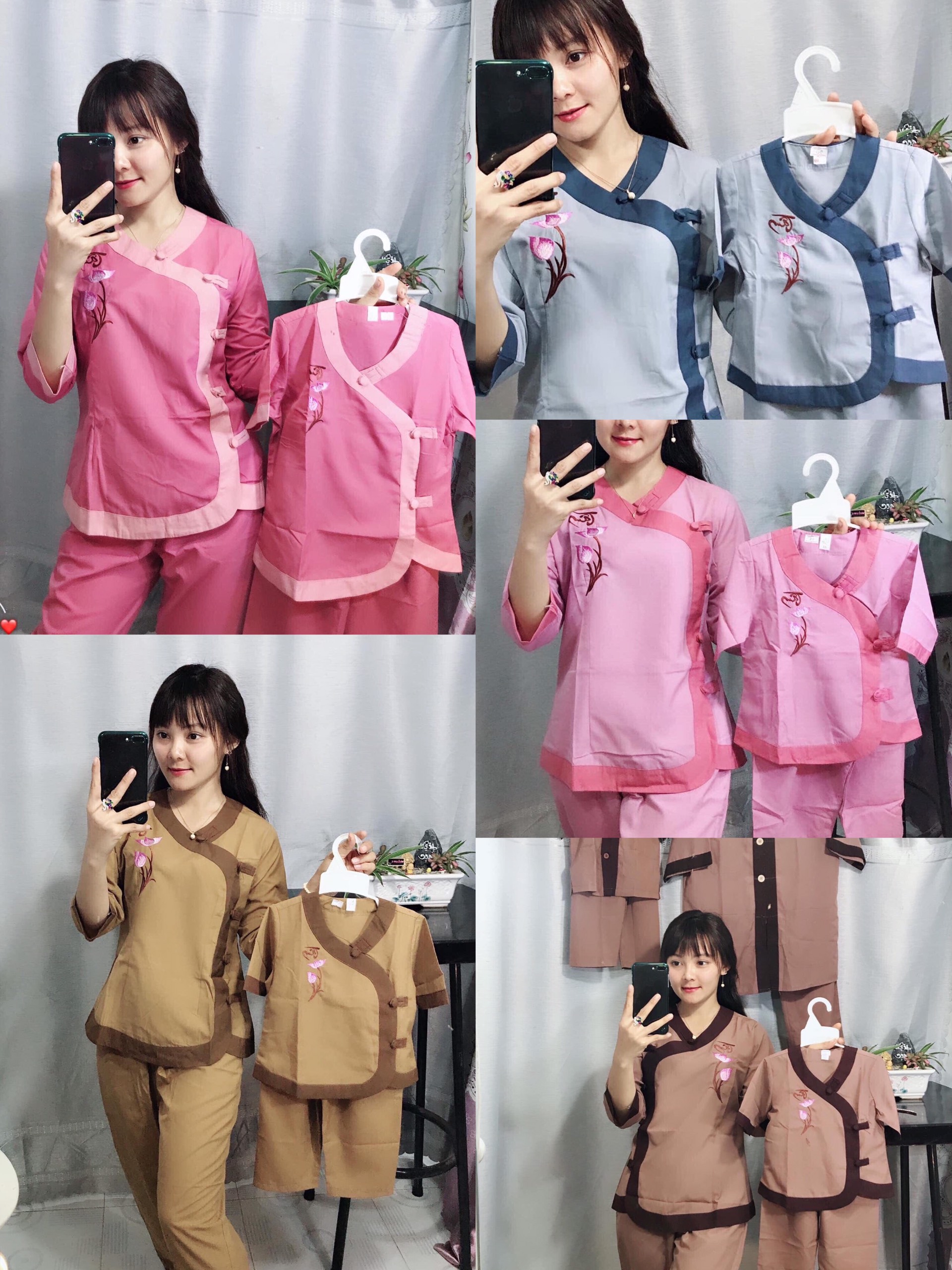 Đồ Lam đi chùa - Pháp phục đi chùa bộ chất kate K03