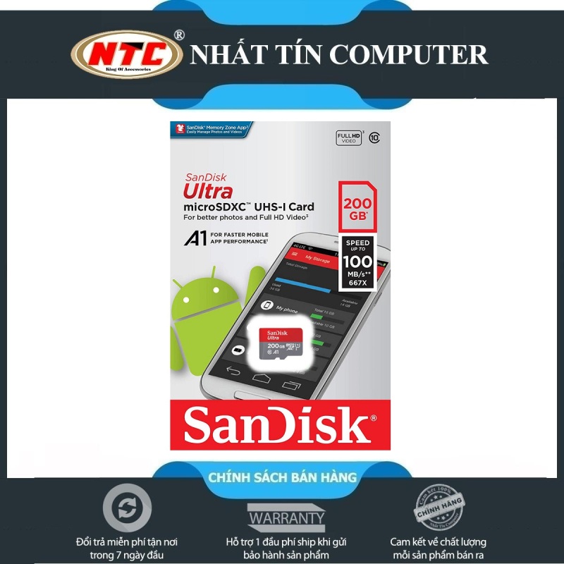 [HCM]Thẻ nhớ MicroSDXC SanDisk Ultra A1 200GB Class 10 U1 100MB/s - No Adapter (Đỏ) - Nhất Tín Computer