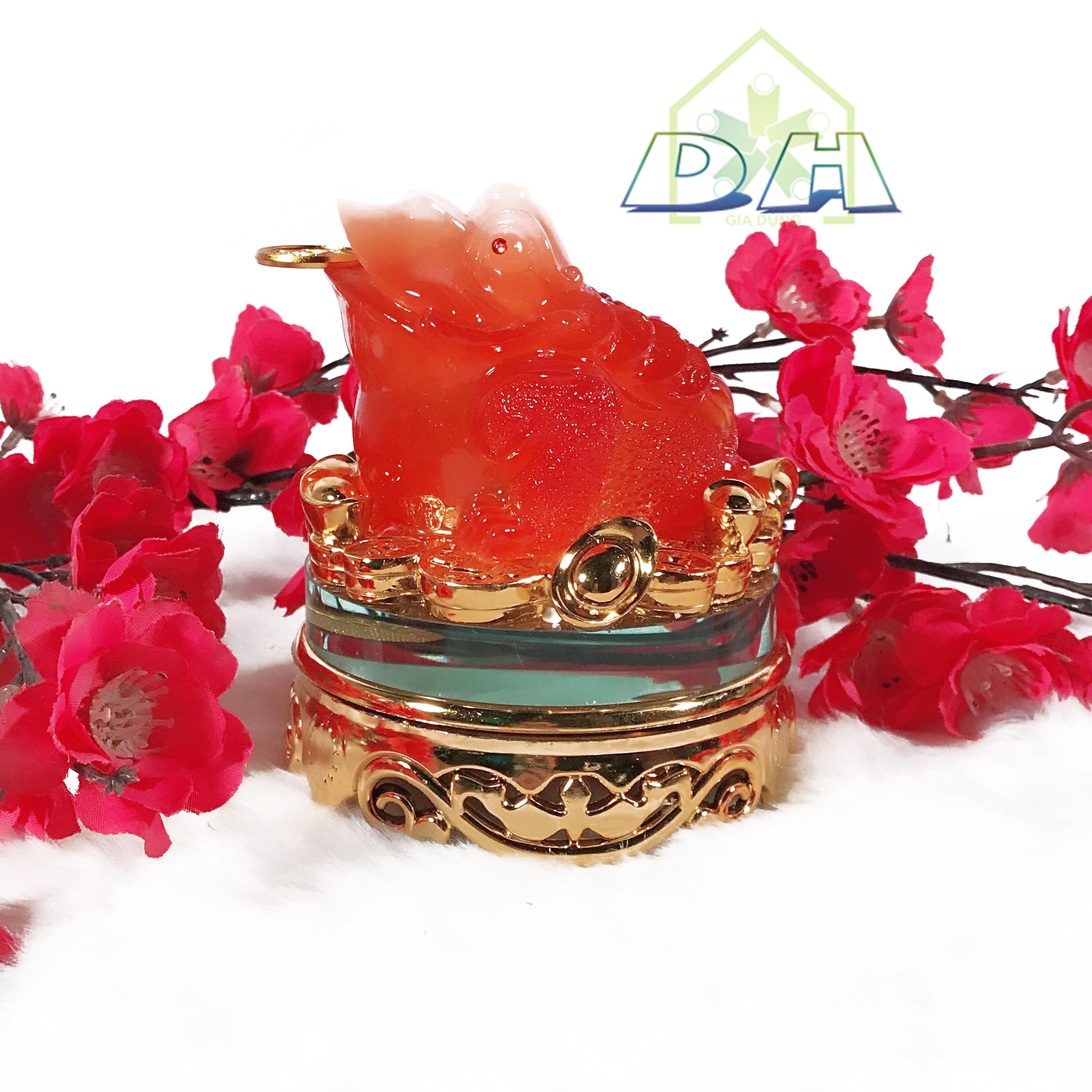 Tượng cóc ngậm tiền cõng bắp cải - Thiềm thừ đế kính xoay 15 x 10 cm