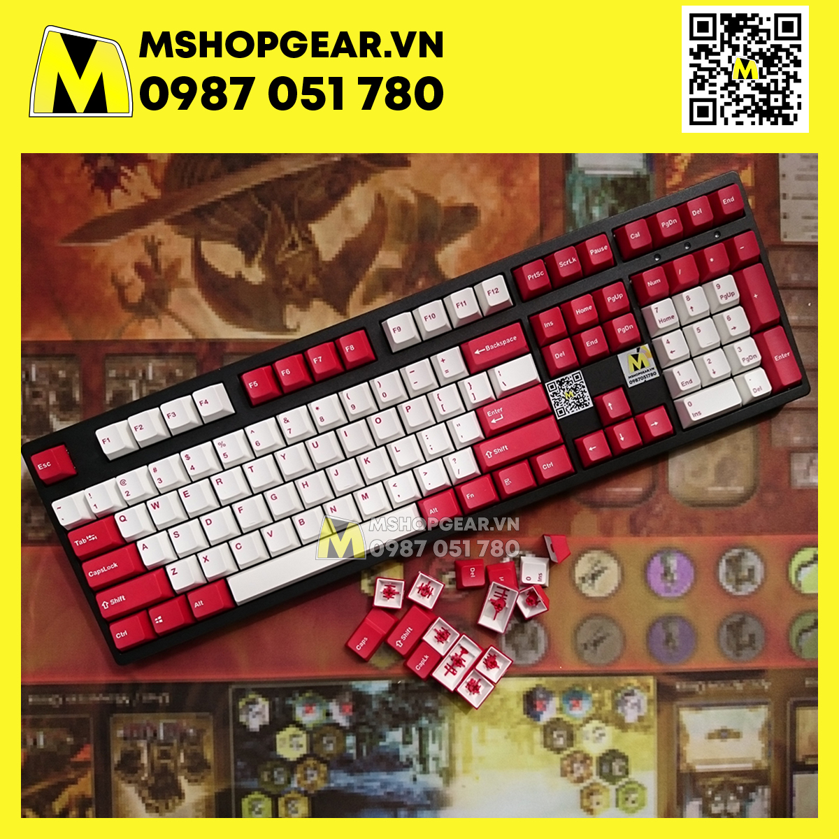 Keycap Red white  thick pbt Oem profile Doubleshot 123 keys