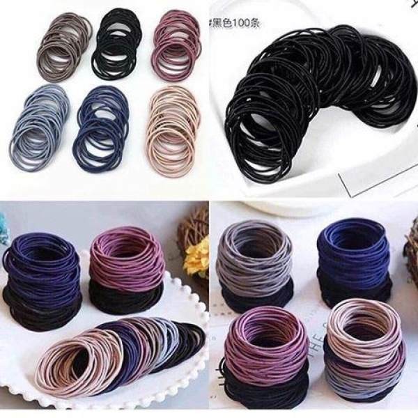 Set 100 dây buộc tóc nữ túi zip