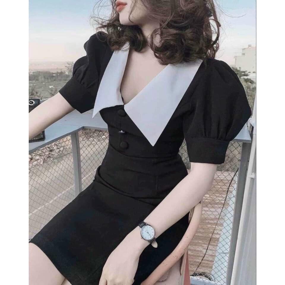 ĐẦM XOÈ ĐEN PHỐI CỔ SEN BILLY DRESS