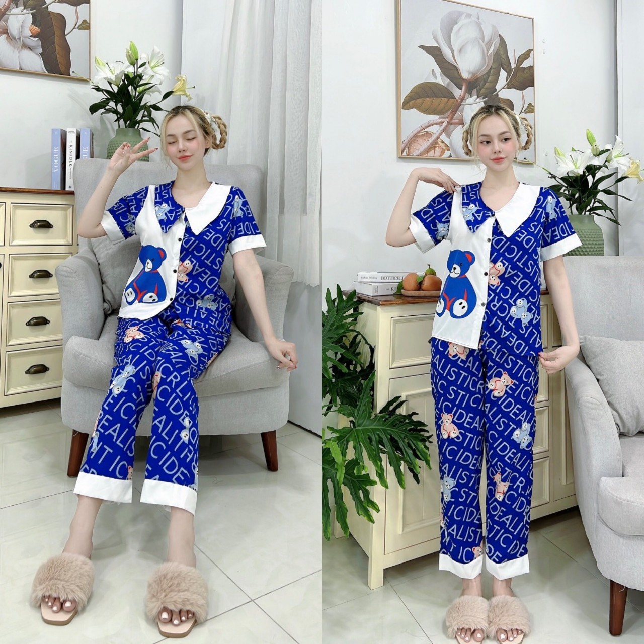 [LỤA HÀN TN CÓ TÚI QUẦN] Đồ Bộ Pijama siêu xinh từ 43kg đến 60kg, Set bộ mặc nhà vải Lụa hàn mịn đẹp không nhăn không xù khi giặt máy
