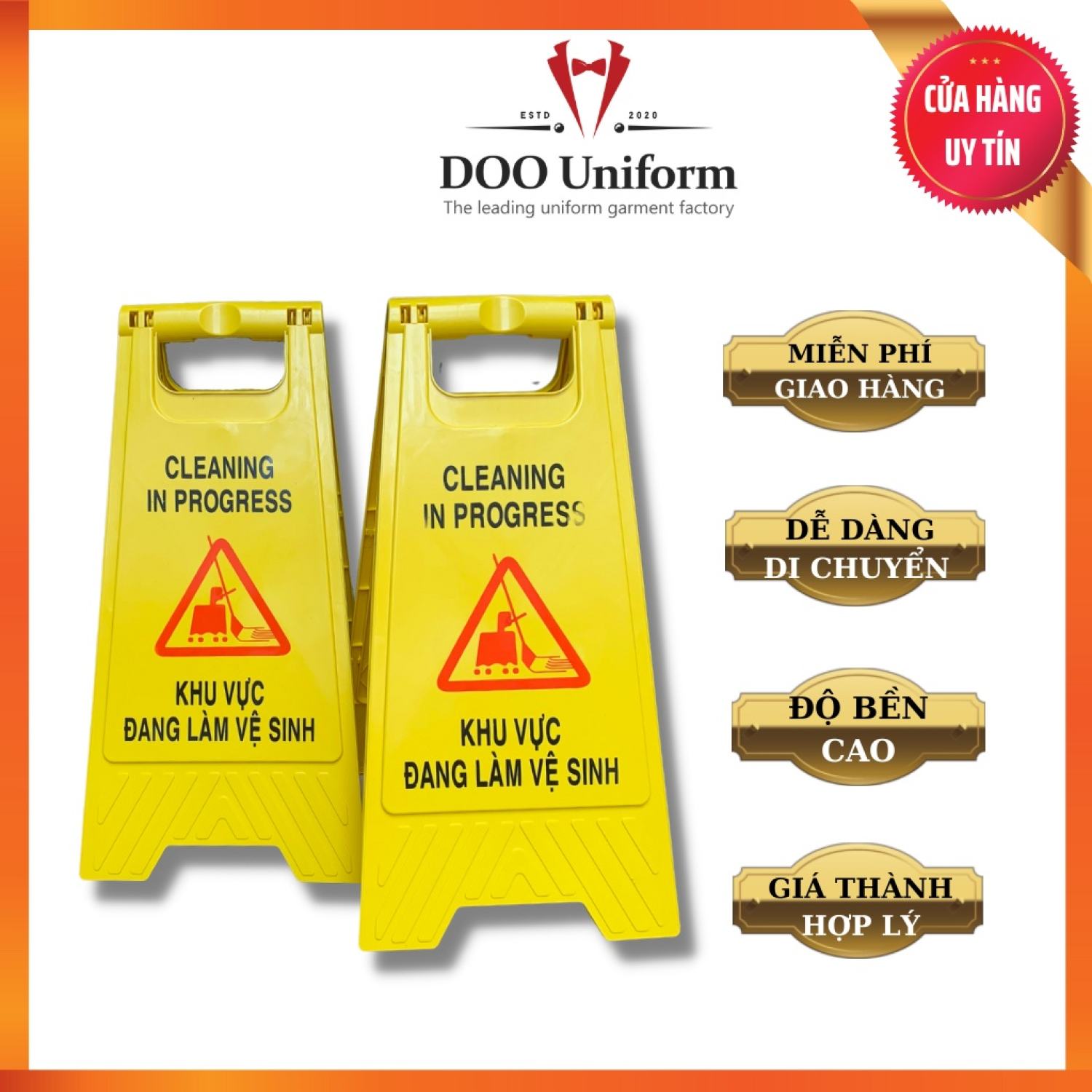 Biển bảng cảnh báo chữ A nội dung khu vực đang làm vệ sinh