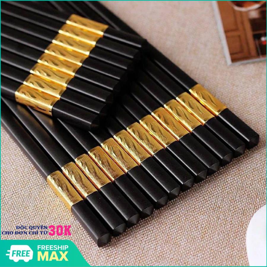 Bộ 10 Đôi Đũa Mạ Vàng, Đũa Hợp Kim Chống Mốc - Hộp 10 đôi đũa chống mốc khảm vàng Vega 365 - Bộ 10 đôi đũa vàng chống mốc Hàn Quốc, dua chong moc an toàn cho sức khỏe, đũa ăn cao cấp