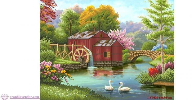 [HCM]Tranh thêu Phong Cảnh Thiên Nhiên Ngôi Nhà Hạnh Phúc LV3030 kích thước 65*50cm