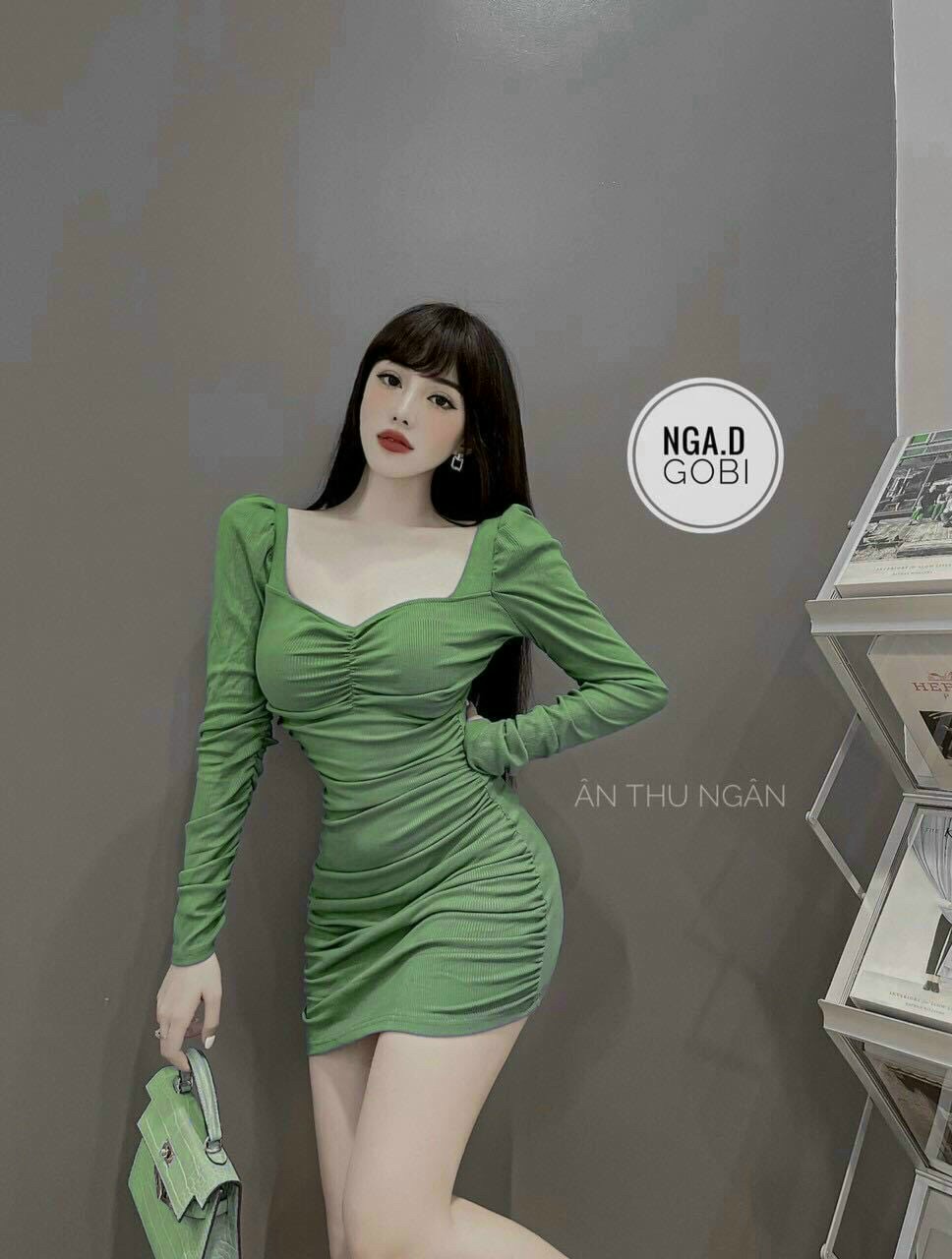 Đầm body thun gân nữ dài tay cực tôn dáng xịn xò cực hot