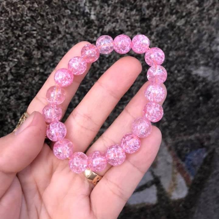 VÒNG TAY ĐÁ BỌT TUYẾT HỒNG 10LY