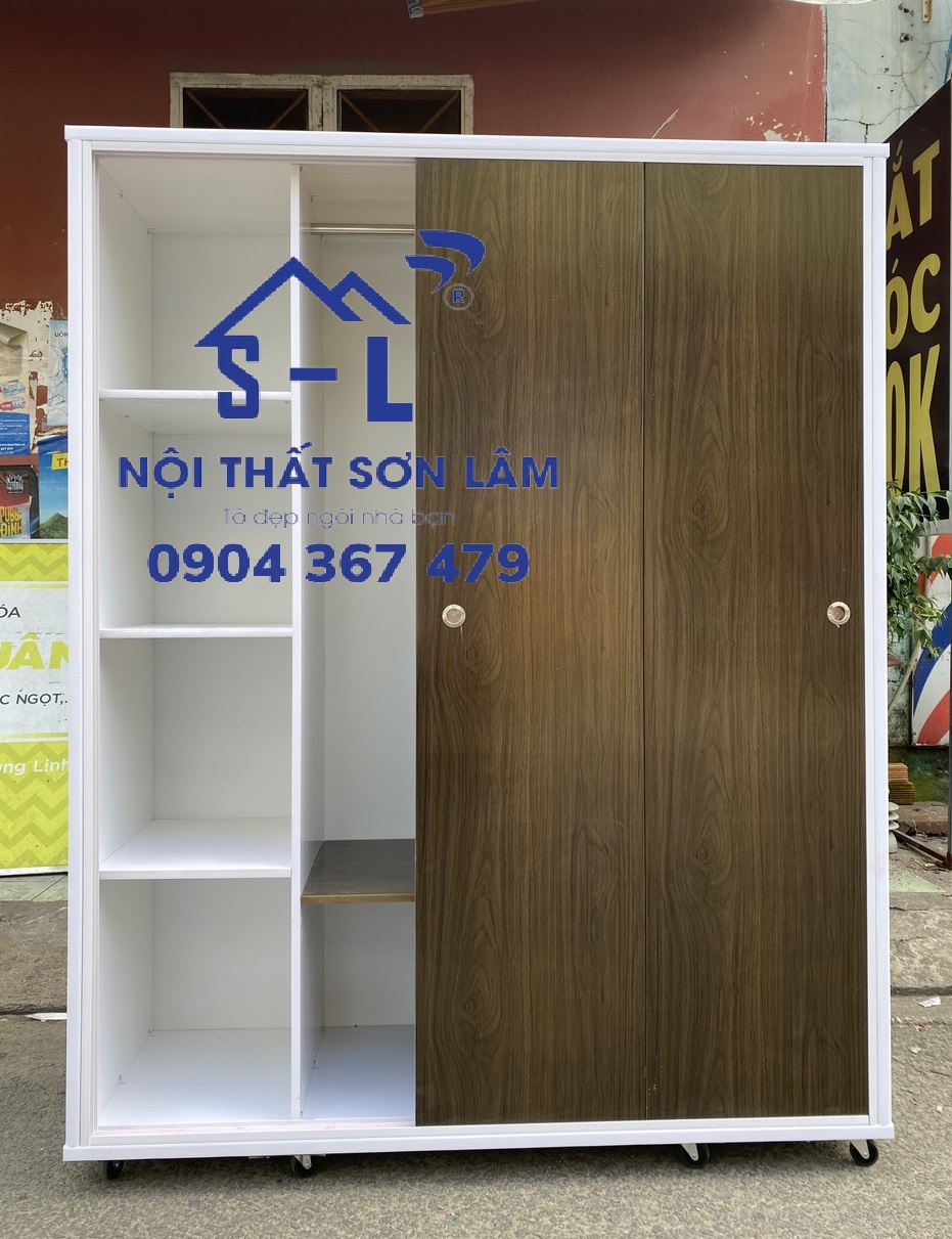Tủ nhựa quần áo 4 cánh cửa lùa lớn 1m4 x 1m8 màu nâu gỗ phối trắng