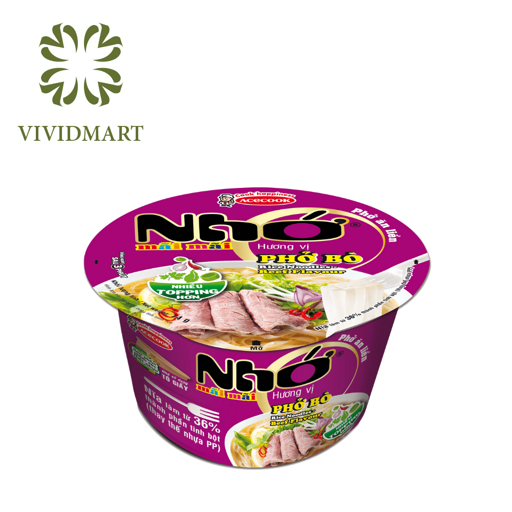 [1 BOWL] - NHO MAI MAI INSTANT NOODLES 4 FLAVORS: GLASS NOODLES WITH PORK RIB FLAVOR, THAI HOT POT WITH SHRIMP FLAVOR, BEEF PHO, SAIGON SHRIMP AND PORK CHOP NOODLE SOUP (64-84g/Bowl)