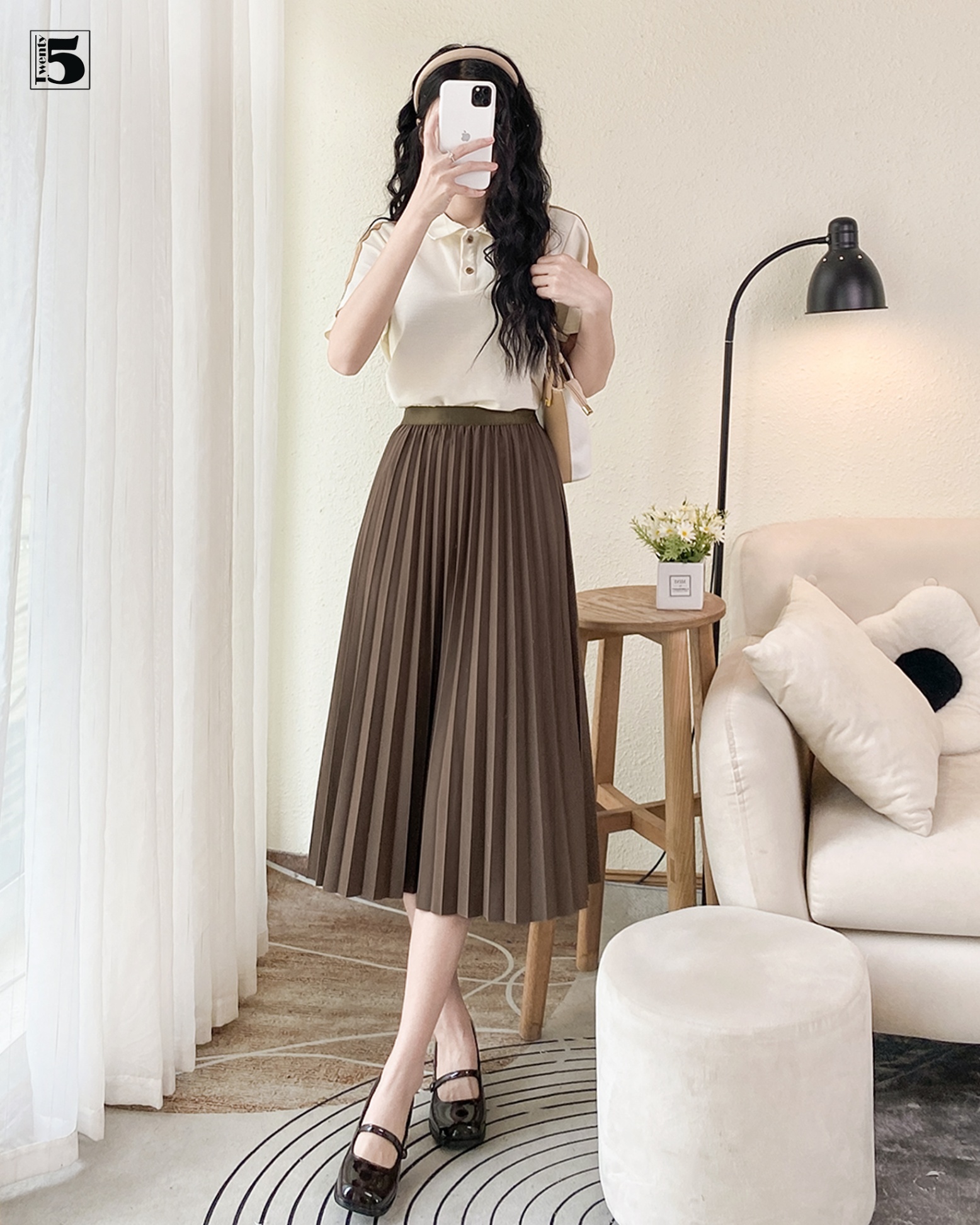 Chân váy dài xếp ly nhỏ Twenty.FIve 5685