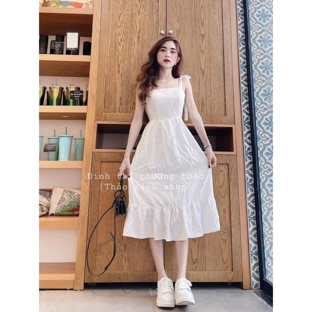 Váy Đầm Nữ Xinh 2 Dây Màu Trắng