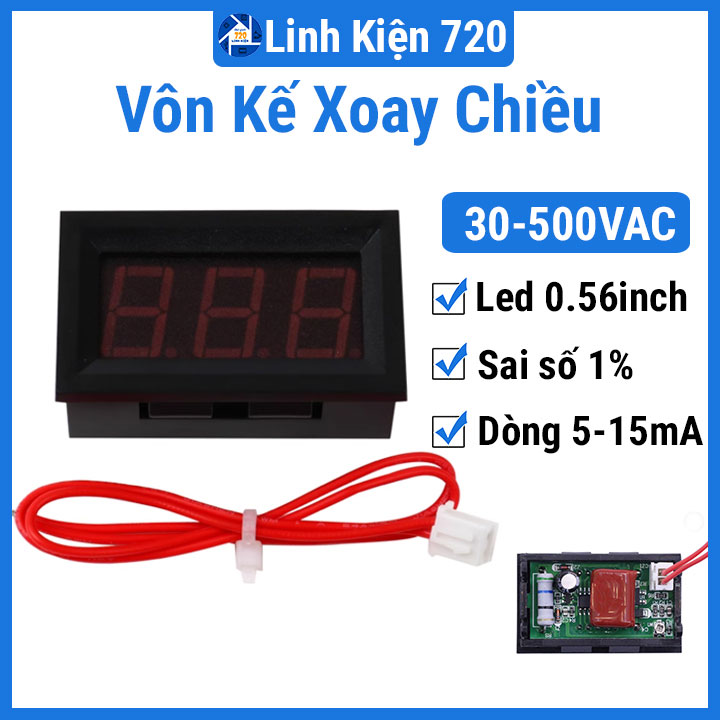 Vôn kế xoay chiều 0.56inch phạm vi đo 30-500vac màn hình số led đỏ