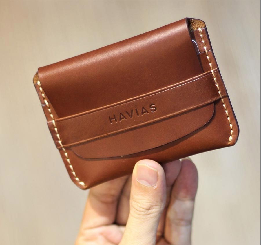 Smile HAVIAS ví mini thủ công da Shell Cordovan 100%
