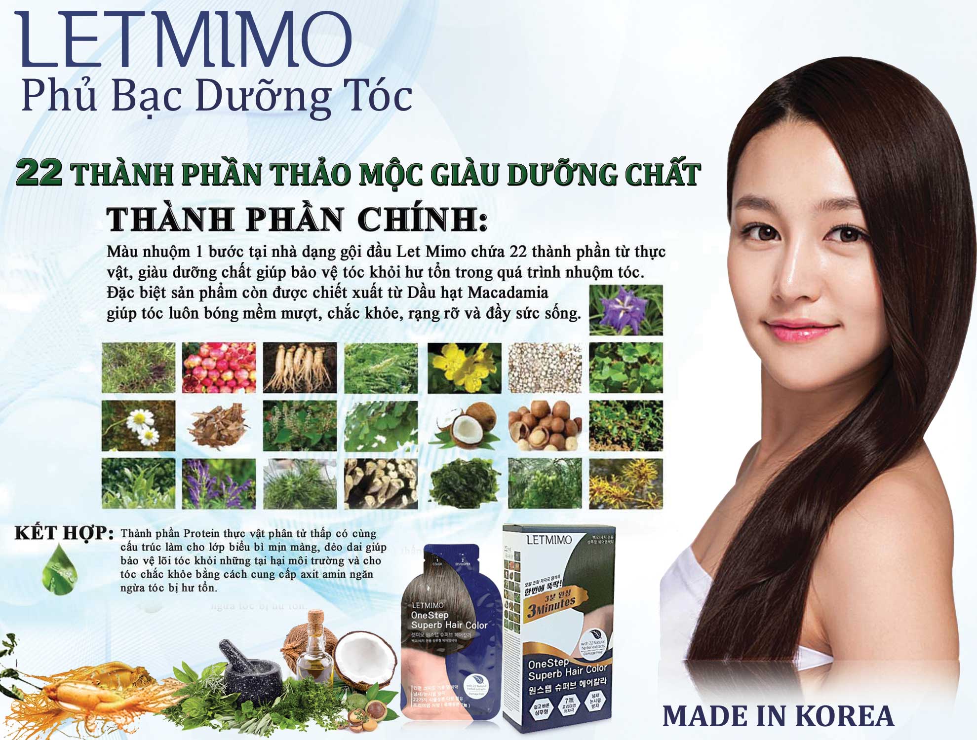 [HCM]Thuốc nhuộm tóc thảo dược Hàn Quốc Letmimo (1 gói x 20ml)