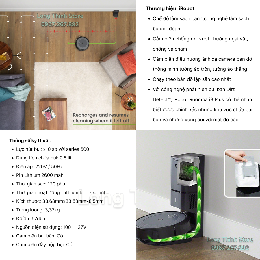 [BH 12 tháng chính hãng] Robot Hút Bụi Tự Động iRobot Roomba i3 plus